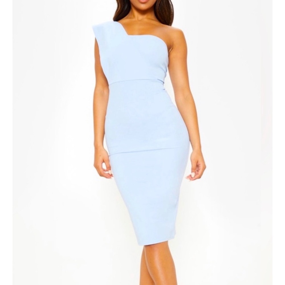 PrettyLittleThing One Shoulder Drape Midi Dress Womens 6 Dusty Blue